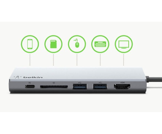 Cáp chuyển Belkin 6 in 1 Type-C to HDMI/LAN/USB-C/SD/USB 3.1 Cáp chuyển Belkin 6 in 1 Type-C to HDMI/LAN/USB-C/SD/USB 3.1