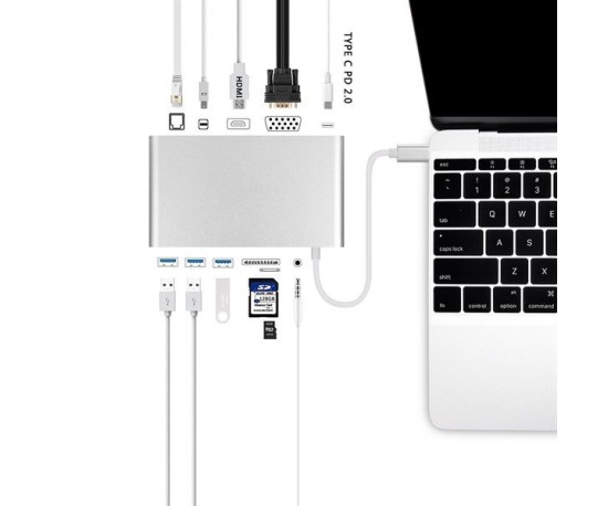 Cáp chuyển HyperDrive 11 in 1 Type-C to HDMI/VGA/LAN/USB-C/USB 3.0/SD/TF/Mini Displayport/jack 3.5mm Cáp chuyển HyperDrive 11 in 1 Type-C to HDMI/VGA/LAN/USB-C/USB 3.0/SD/TF/Mini Displayport/jack 3.5mm