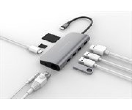 Cáp chuyển HyperDrive 9 in 1 Type-C to HDMI/LAN/USB-C/USB 3.0/SD/TF/jack 3.5mm (HD30F)