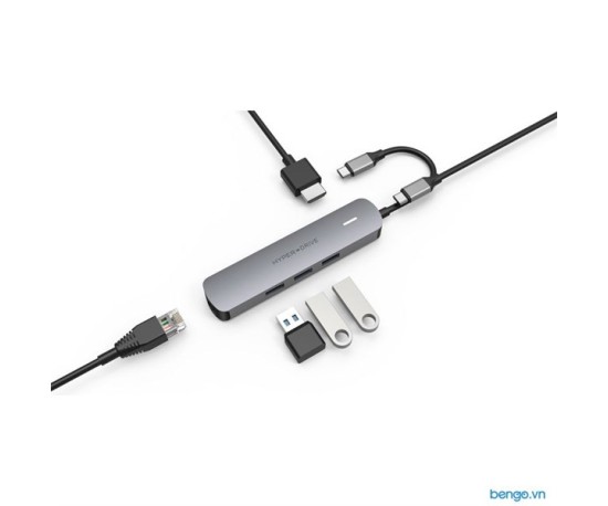 Cáp chuyển HyperDrive 6 in 1 Type-C to HDMI/USB-C/USB-A/LAN (HD233B) Cáp chuyển HyperDrive 6 in 1 Type-C to HDMI/USB-C/USB-A/LAN (HD233B)